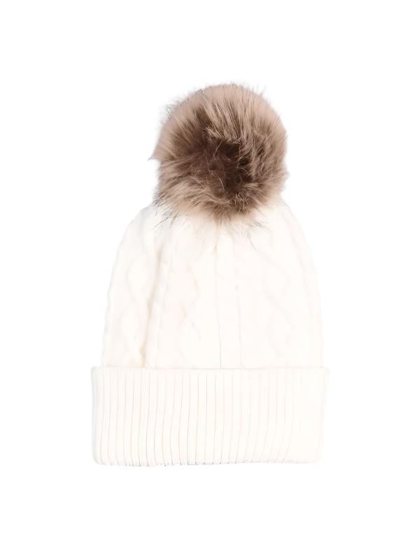 Matalan White Wool Girls Hat With Fur 