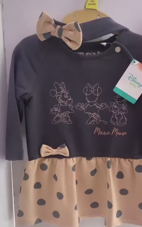 Mothercare Navy And Beige Mini Mouse Girls Dress 