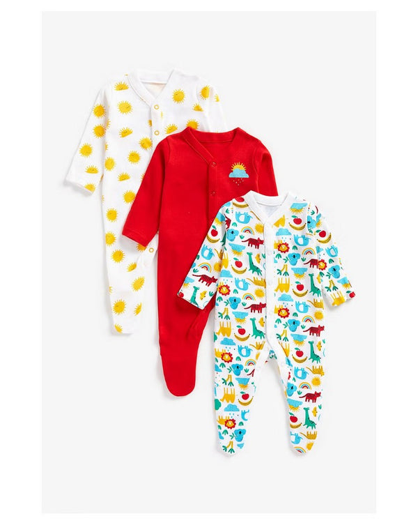 Mothercare Unisex Brights Full Sleeves Sleepsuits - Pack of 3