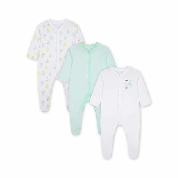 Mothercare Perfect Pear Full Sleeves Sleepsuits - Pack of 3