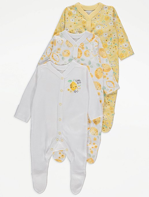 Mothercare Sweet Lemon Full Sleeves Sleepsuits - Pack of 3